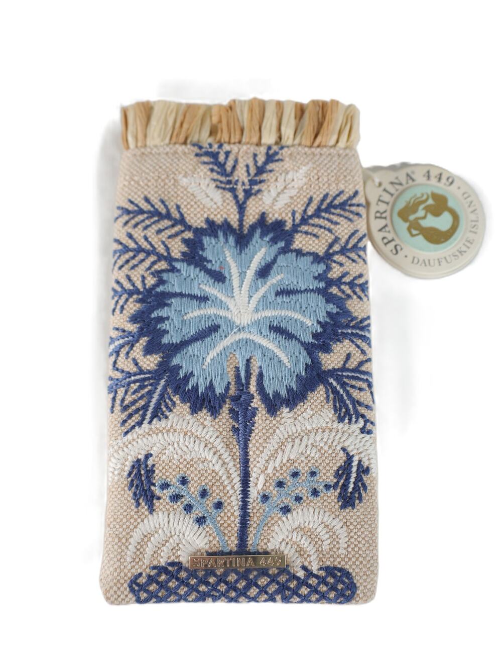 Spartina 449 Canvas Embroidered Sunglass Case - Peeples Song Palms - Blue - NWT